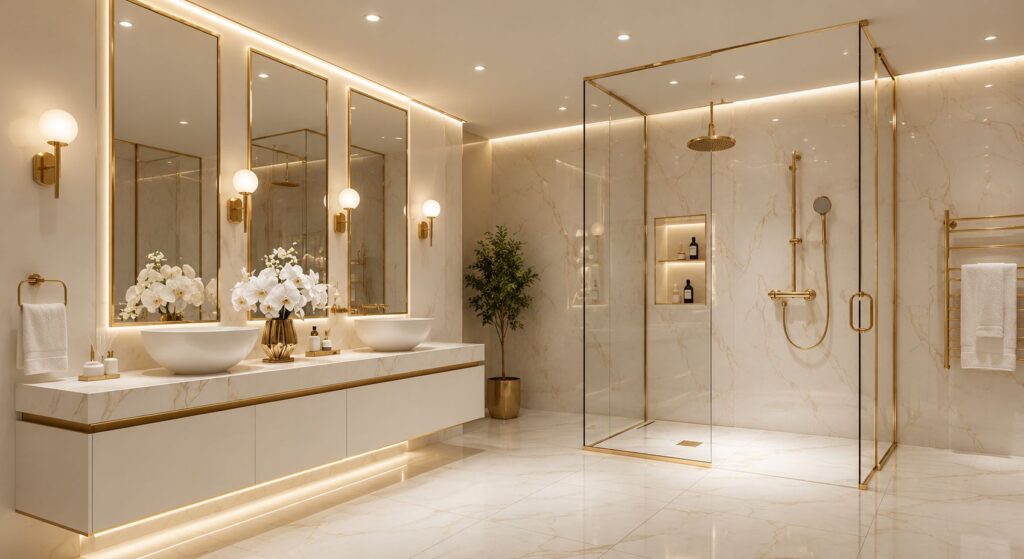 Luxurious marble and gold bathroom design