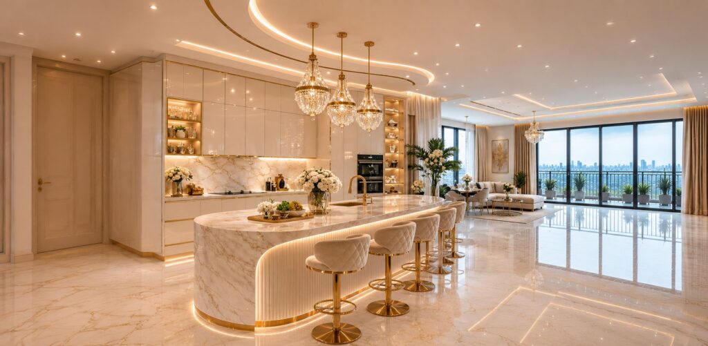 Luxurious modern kitchen-living interior